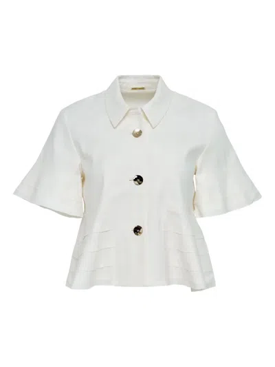 Alexis Nika Bell-sleeve Buttoned Top In White