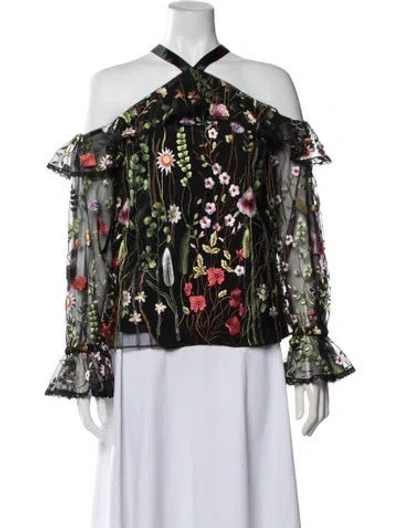 Pre-owned Alexis Nylon Floral Print Blouse In Black