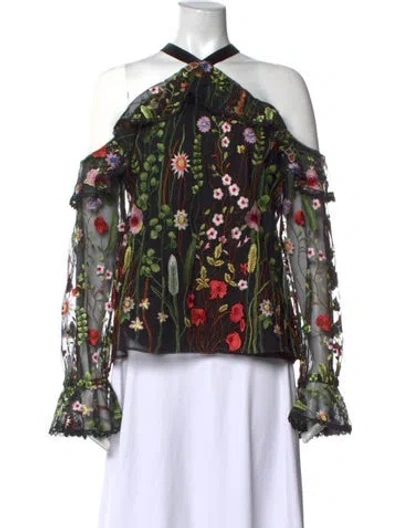 Pre-owned Alexis Nylon Floral Print Blouse In Black
