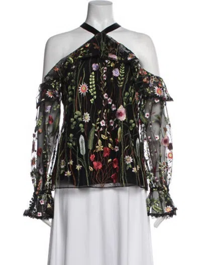 Pre-owned Alexis Nylon Floral Print Blouse In Black