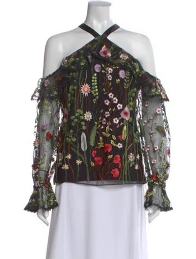 Pre-owned Alexis Nylon Floral Print Top In Black