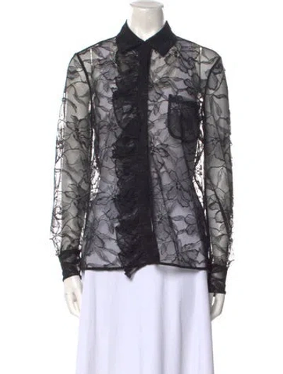 Pre-owned Alexis Nylon Lace Pattern Button-up Top W/ Tags In Black
