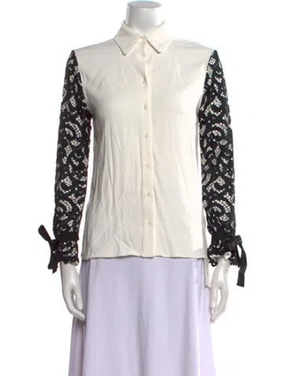 Pre-owned Alexis Nylon Lace Pattern Button-up Top In White