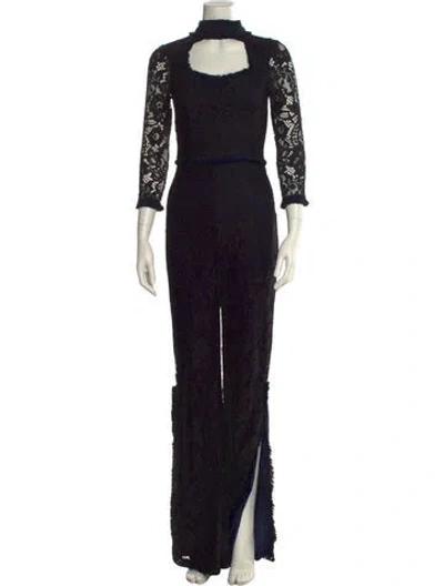 Pre-owned Alexis Nylon Lace Pattern Jumpsuit W/ Tags In Black