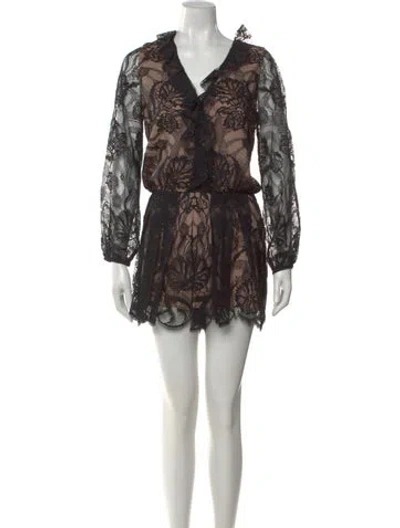 Pre-owned Alexis Nylon Lace Pattern Jumpsuit W/ Tags In Black