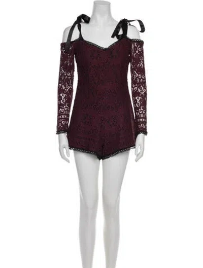 Pre-owned Alexis Nylon Lace Pattern Romper In Burgundy