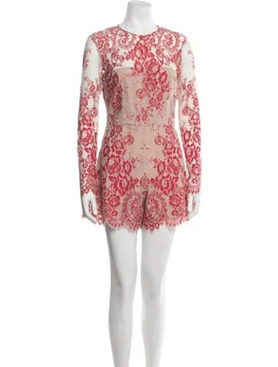Pre-owned Alexis Nylon Lace Pattern Romper In Neutrals/red