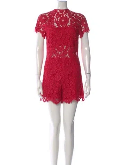 Pre-owned Alexis Nylon Lace Pattern Romper In Red