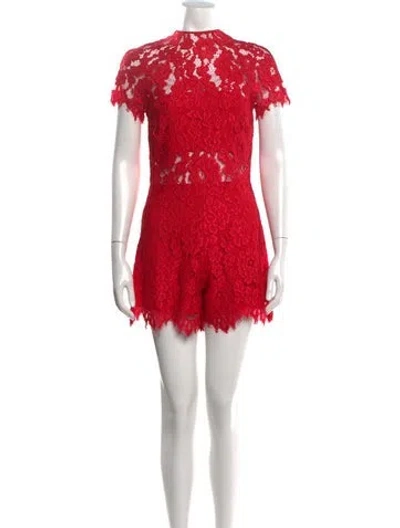 Pre-owned Alexis Nylon Lace Pattern Romper In Red