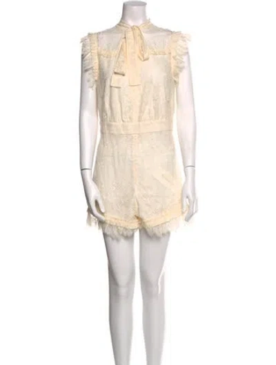 Pre-owned Alexis Nylon Lace Pattern Romper W/ Tags In Neutral