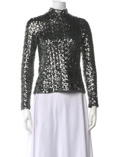 Pre-owned Alexis Nylon Mock Neck Blouse In Silver