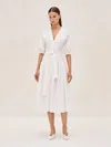Alexis Oasis Tie-belt Elbow-sleeve Cotton Midi Dress In White