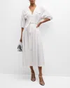 Alexis Oasis Tie-belt Elbow-sleeve Cotton Midi Dress In White
