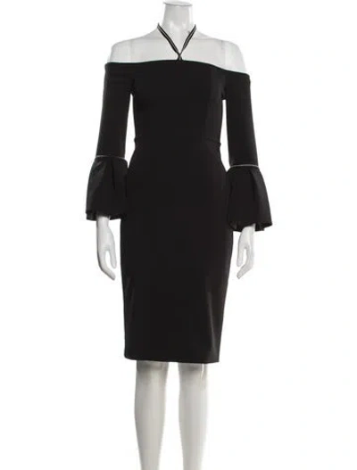 Pre-owned Alexis Off-the-shoulder Knee-length Dress In Black