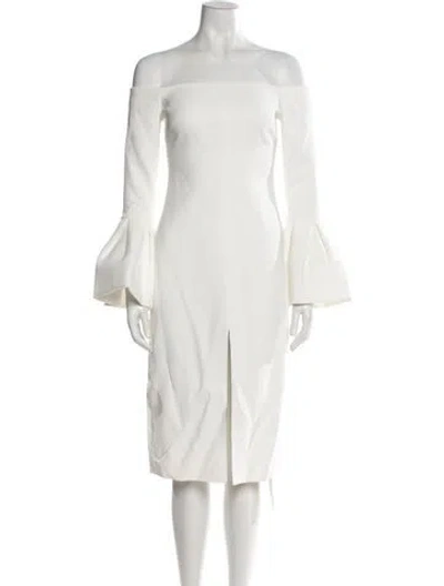 Pre-owned Alexis Off-the-shoulder Knee-length Dress In White