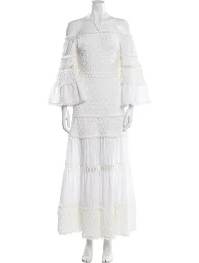 Pre-owned Alexis Off-the-shoulder Long Dress In White