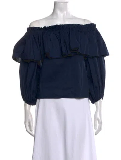 Pre-owned Alexis Off-the-shoulder Long Sleeve Blouse In Blue