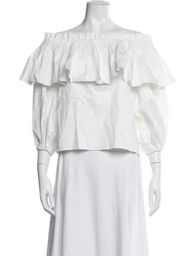 Pre-owned Alexis Off-the-shoulder Long Sleeve Blouse In White