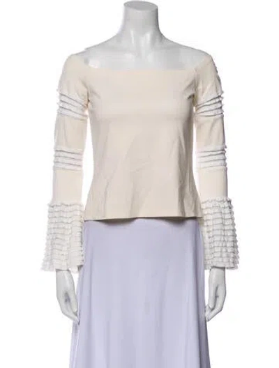 Pre-owned Alexis Off-the-shoulder Long Sleeve Crop Top In Neutral
