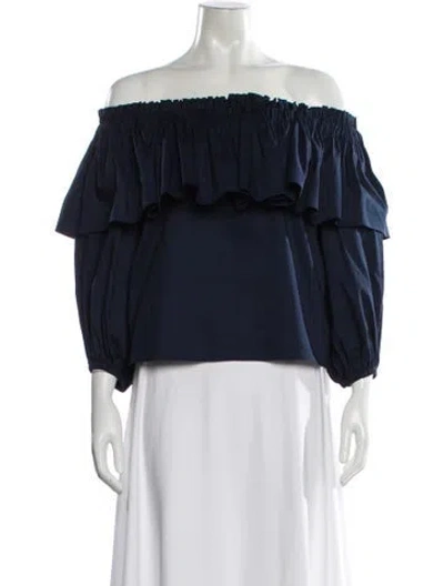 Pre-owned Alexis Off-the-shoulder Long Sleeve Top In Blue
