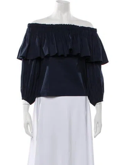 Pre-owned Alexis Off-the-shoulder Long Sleeve Top In Blue