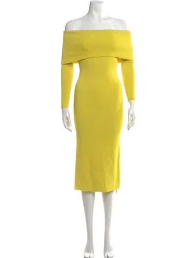 Pre-owned Alexis Off-the-shoulder Midi Length Dress In Green