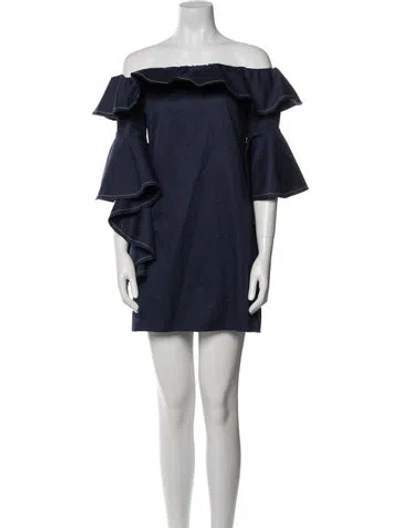 Pre-owned Alexis Off-the-shoulder Mini Dress In Blue