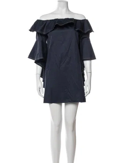 Pre-owned Alexis Off-the-shoulder Mini Dress In Blue