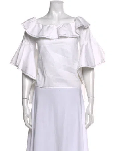 Pre-owned Alexis Off-the-shoulder Short Sleeve Blouse In White