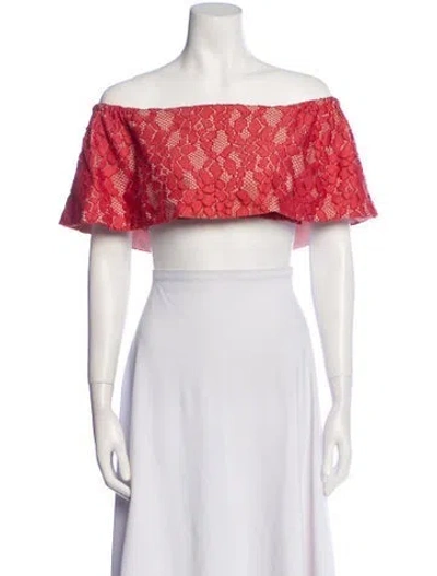 Pre-owned Alexis Off-the-shoulder Short Sleeve Crop Top In Red