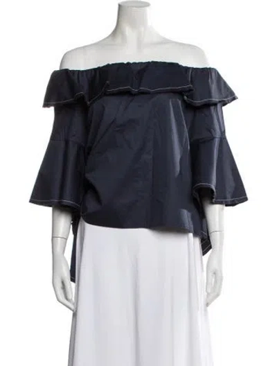 Pre-owned Alexis Off-the-shoulder Short Sleeve Top In Blue