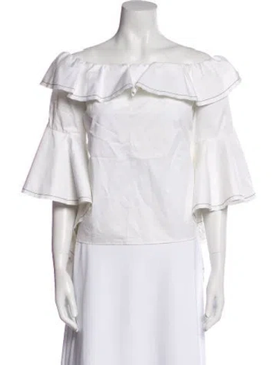 Pre-owned Alexis Off-the-shoulder Three-quarter Sleeve Blouse In White