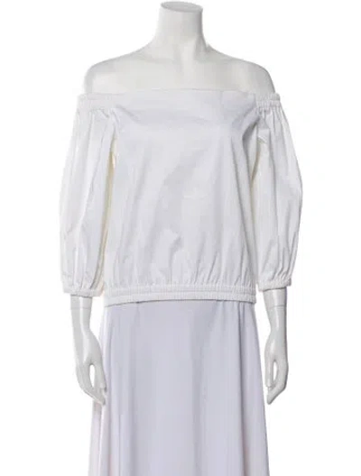 Pre-owned Alexis Off-the-shoulder Three-quarter Sleeve Crop Top In White