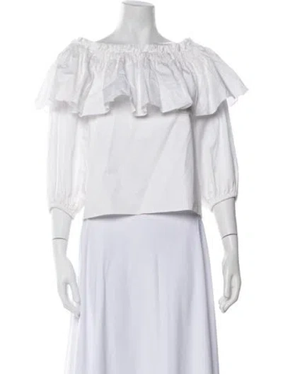 Pre-owned Alexis Off-the-shoulder Three-quarter Sleeve Crop Top In White