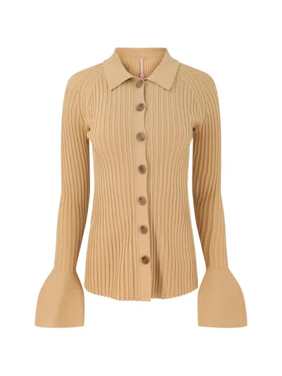 Alexis Olena Ribbed-knit Cardigan In Brown