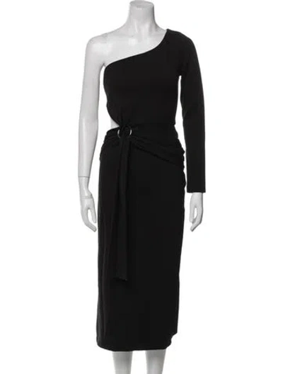 Pre-owned Alexis One-shoulder Midi Length Dress In Black