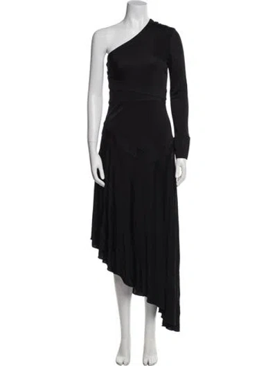 Pre-owned Alexis One-shoulder Midi Length Dress In Black