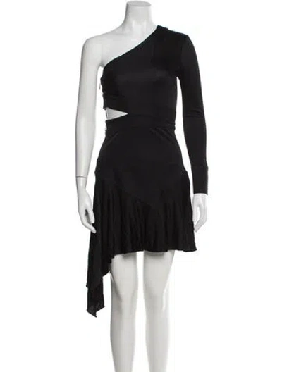 Pre-owned Alexis One-shoulder Midi Length Dress In Black