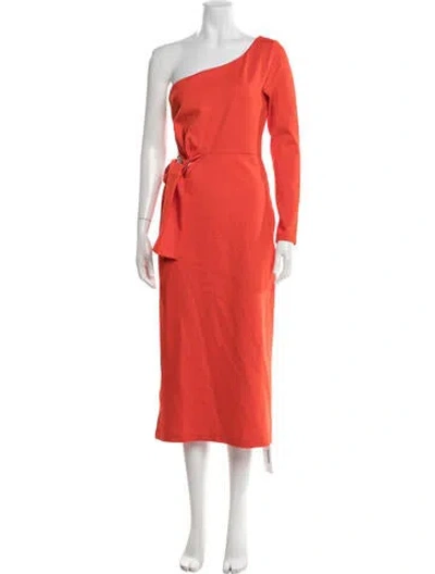 Pre-owned Alexis One-shoulder Midi Length Dress In Orange