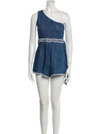 Pre-owned Alexis One-shoulder Romper In Blue