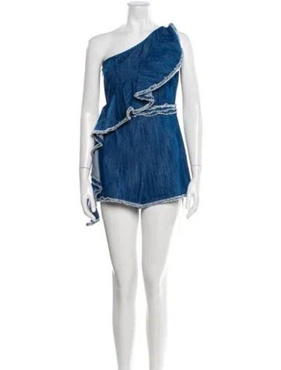 Pre-owned Alexis One-shoulder Romper In Blue