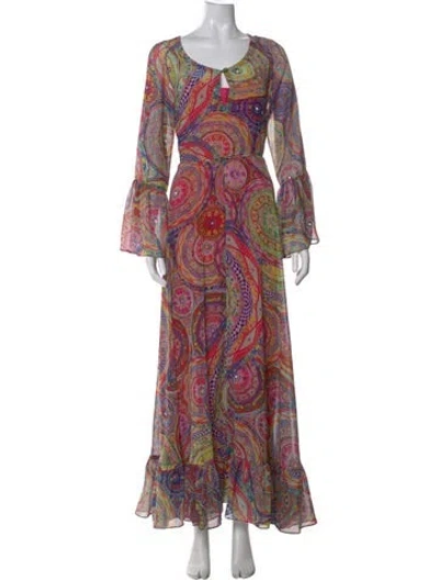 Pre-owned Alexis Paisley Print Long Dress In Pink