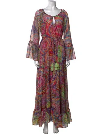 Pre-owned Alexis Paisley Print Long Dress In Pink