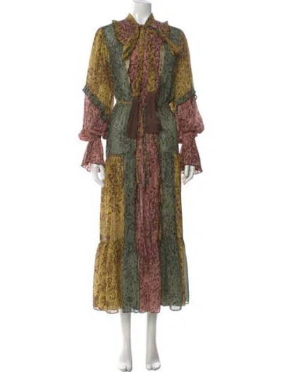 Pre-owned Alexis Paisley Print Long Dress In Purple