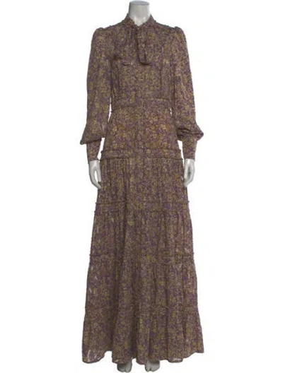 Pre-owned Alexis Paisley Print Long Dress In Purple