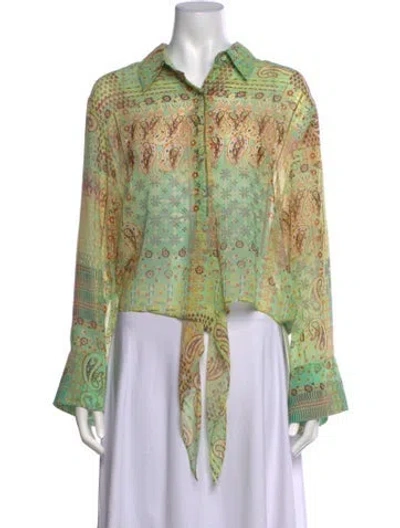 Pre-owned Alexis Paisley Print Long Sleeve Blouse In Green