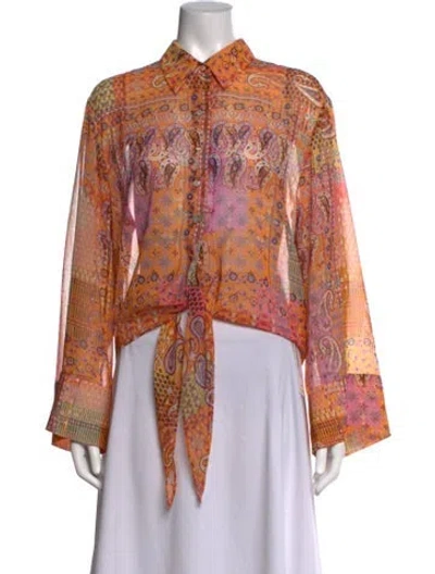 Pre-owned Alexis Paisley Print Long Sleeve Blouse In Orange