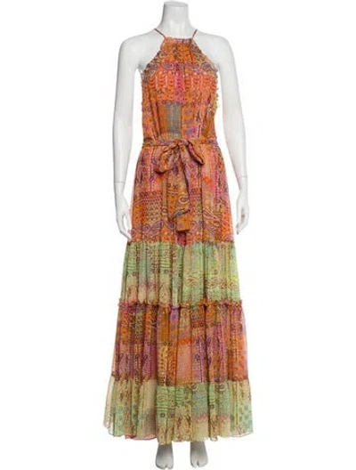 Pre-owned Alexis Paisley Print Midi Length Dress In Orange