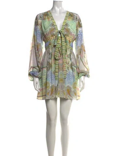 Pre-owned Alexis Paisley Print Mini Dress In Blue/green