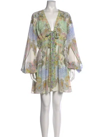 Pre-owned Alexis Paisley Print Mini Dress In Green